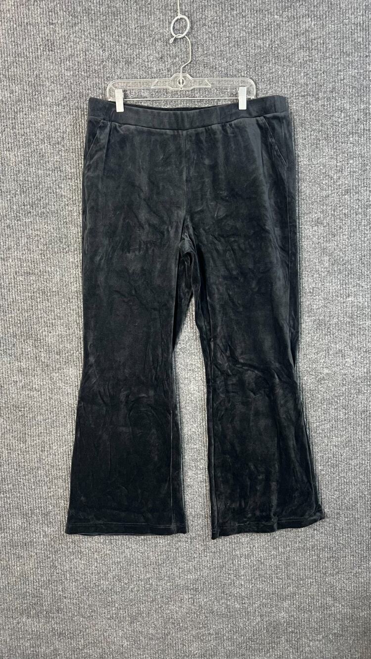 Studio Park Pants Womens 16 Black Velvet Pull On Pockets Hippie Boho High Rise